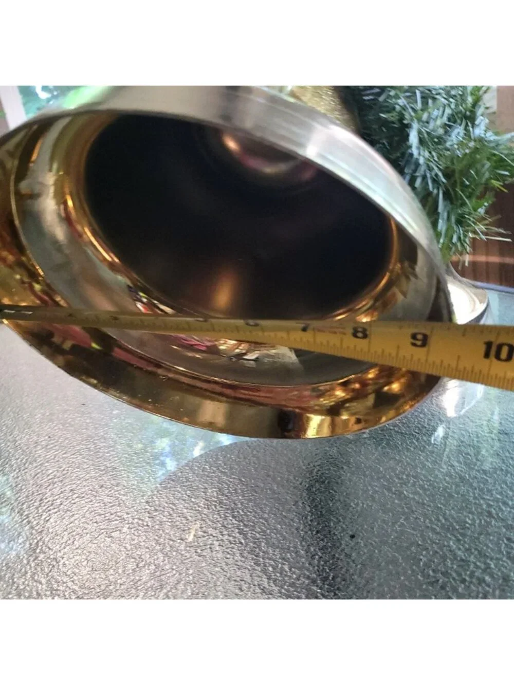 Large Double Gold Christmas Bell Ornament Hanging Plastic Greenery Gold Ribbon